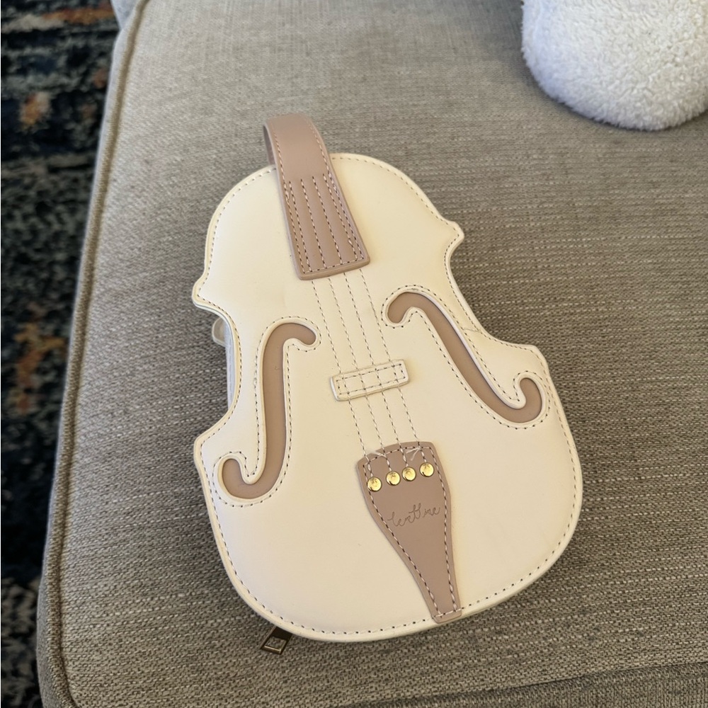 Cream and Tan Violin-Shaped Bag